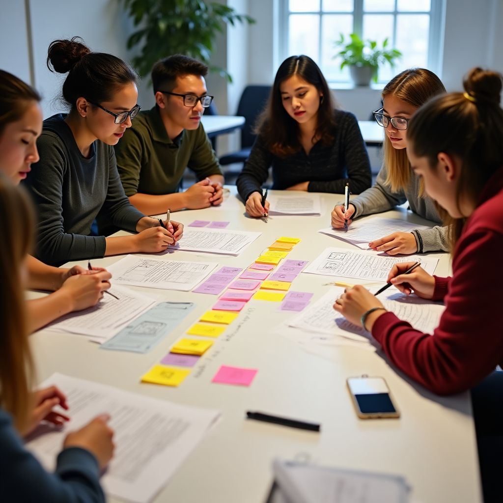Personas colaborando en un taller de diseño UX/UI